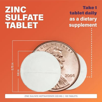 Rugby Zinksulfat 220 mg Tabletten – Mit Zinksulfat-Heptahydrat – Nahrungsergänzungsmittel – 100 Stück (1 Packung)