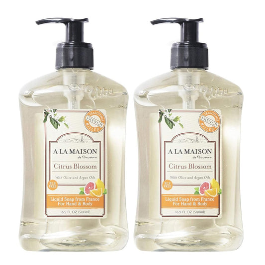 A LA MAISON French Liquid Hand Soap, Citrus Blossom - Natürliche Handseife mit ätherischen Ölen, biologisch abbaubar, pflanzlich, vegan, tierversuchsfrei, alkohol- & parabenfrei (16,9 oz, 2er-Pack)