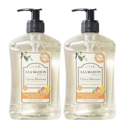 A LA MAISON French Liquid Hand Soap, Citrus Blossom - Natürliche Handseife mit ätherischen Ölen, biologisch abbaubar, pflanzlich, vegan, tierversuchsfrei, alkohol- & parabenfrei (16,9 oz, 2er-Pack)