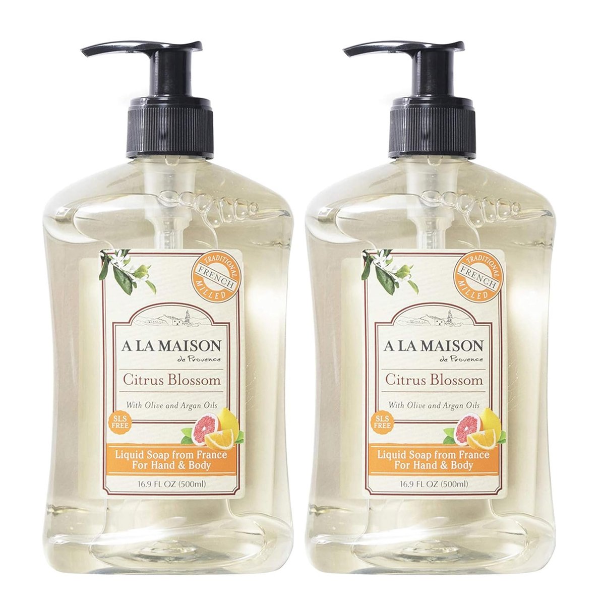 A LA MAISON French Liquid Hand Soap, Citrus Blossom - Natürliche Handseife mit ätherischen Ölen, biologisch abbaubar, pflanzlich, vegan, tierversuchsfrei, alkohol- & parabenfrei (16,9 oz, 2er-Pack)