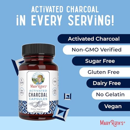 MARYRUTH'S Organics Aktivkohle Kapseln | Substanzadsorption | aus Kokosnussschalen | Vegane Kapseln aus Kiefernholz | Nicht-GVO | Glutenfrei | 40 Stück