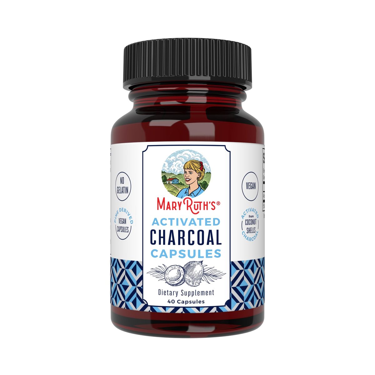MARYRUTH'S Organics Aktivkohle Kapseln | Substanzadsorption | aus Kokosnussschalen | Vegane Kapseln aus Kiefernholz | Nicht-GVO | Glutenfrei | 40 Stück