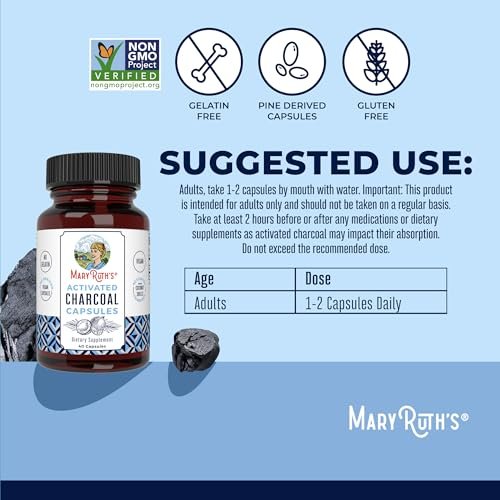 MARYRUTH'S Organics Aktivkohle Kapseln | Substanzadsorption | aus Kokosnussschalen | Vegane Kapseln aus Kiefernholz | Nicht-GVO | Glutenfrei | 40 Stück