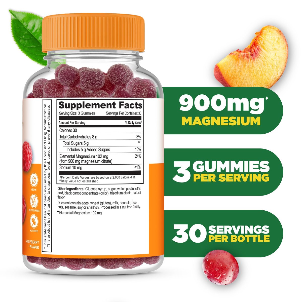Lifeable Magnesium Gummis für Erwachsene | 900 mg Magnesiumcitrat Gummis | Vegan | für Männer und Frauen | 90 Stück