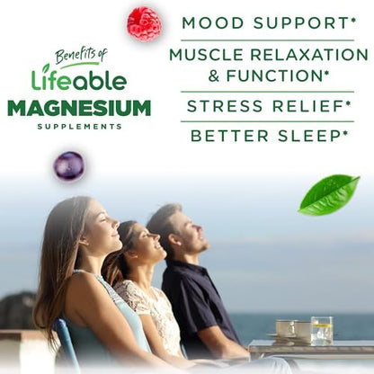 Lifeable Magnesium Gummis für Erwachsene | 900 mg Magnesiumcitrat Gummis | Vegan | für Männer und Frauen | 90 Stück