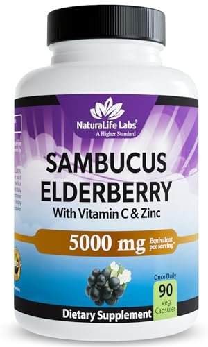 NaturaLife Labs Sambucus Holunderbeeren Kapseln – mit Vitamin C & Zink – Immununterstützung – 90 vegane Kapseln – Nicht-GVO & glutenfrei