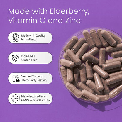 NaturaLife Labs Sambucus Holunderbeeren Kapseln – mit Vitamin C & Zink – Immununterstützung – 90 vegane Kapseln – Nicht-GVO & glutenfrei