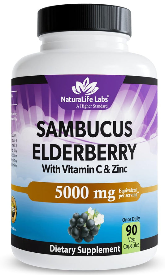 NaturaLife Labs Sambucus Holunderbeeren Kapseln – mit Vitamin C & Zink – Immununterstützung – 90 vegane Kapseln – Nicht-GVO & glutenfrei