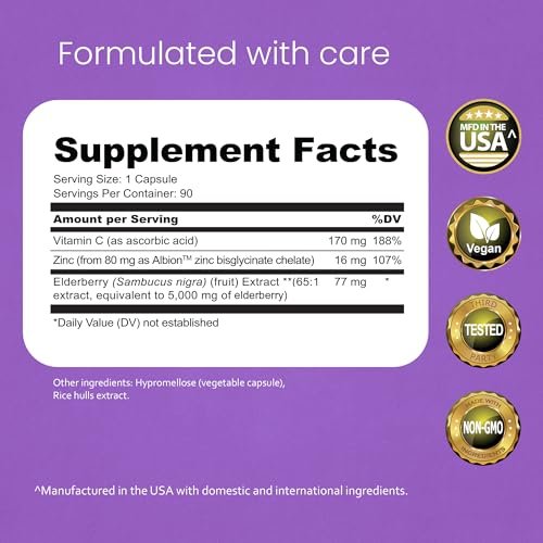 NaturaLife Labs Sambucus Holunderbeeren Kapseln – mit Vitamin C & Zink – Immununterstützung – 90 vegane Kapseln – Nicht-GVO & glutenfrei