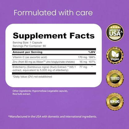 NaturaLife Labs Sambucus Holunderbeeren Kapseln – mit Vitamin C & Zink – Immununterstützung – 90 vegane Kapseln – Nicht-GVO & glutenfrei