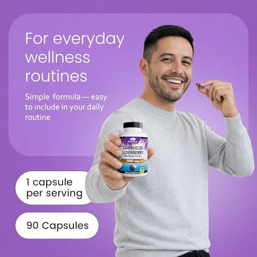 NaturaLife Labs Sambucus Holunderbeeren Kapseln – mit Vitamin C & Zink – Immununterstützung – 90 vegane Kapseln – Nicht-GVO & glutenfrei