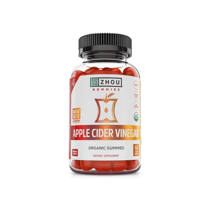 Zhou Apfelessig Gummibärchen - ACV Gummies für Frauen und Männer mit Holunderbeere, köstlicher Geschmack mit Rohrzucker, USDA Organic - 60 vegane Gummibärchen