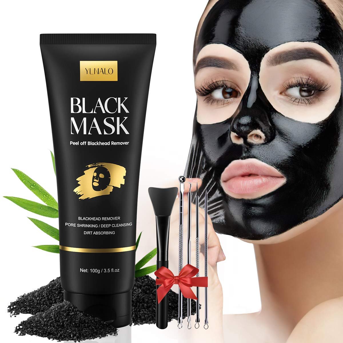 YLNALO Blackhead Entferner Masken Kit – Aktivkohle-Peel-Off-Gesichtsmaske mit Pinsel und Mitesserentferner, Tiefenreinigung für Gesicht, Nase, Poren und Akne, für alle Hauttypen (103 ml)