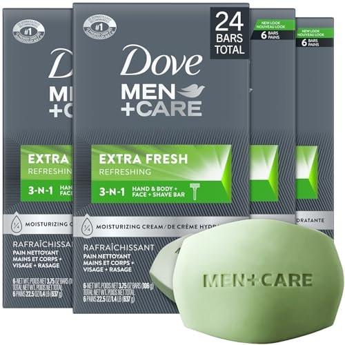 Dove Men+Care Seife Extra Fresh 4er-Pack (24 Stück) – Feuchtigkeitsspendender 3-in-1 Reiniger für Körper, Hände und Gesicht, 22,5 Oz je Stück