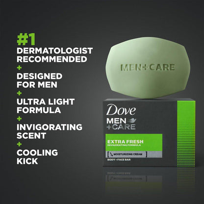 Dove Men+Care Seife Extra Fresh 4er-Pack (24 Stück) – Feuchtigkeitsspendender 3-in-1 Reiniger für Körper, Hände und Gesicht, 22,5 Oz je Stück