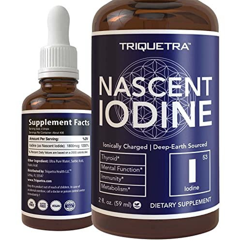 Nascent Iod Supplement 400 Portionen, Glasflasche, Vegan, 1800 mcg - 600 mcg pro Tropfen, Rein & Farblos, Unterstützt Schilddrüsenfunktion, Energie, Immunsystem & Stoffwechsel (60 ml)