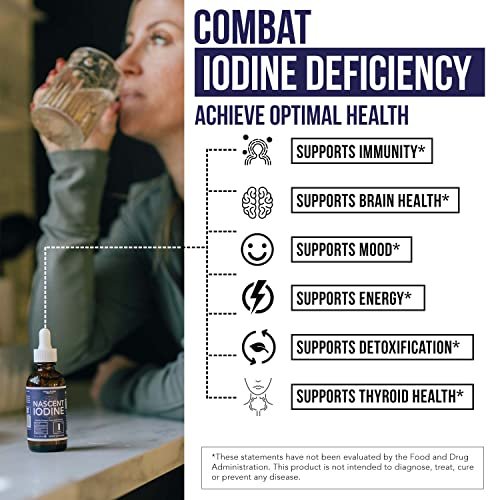 Nascent Iod Supplement 400 Portionen, Glasflasche, Vegan, 1800 mcg - 600 mcg pro Tropfen, Rein & Farblos, Unterstützt Schilddrüsenfunktion, Energie, Immunsystem & Stoffwechsel (60 ml)