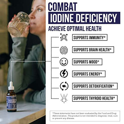 Nascent Iod Supplement 400 Portionen, Glasflasche, Vegan, 1800 mcg - 600 mcg pro Tropfen, Rein & Farblos, Unterstützt Schilddrüsenfunktion, Energie, Immunsystem & Stoffwechsel (60 ml)