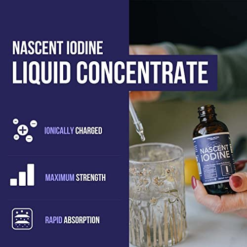 Nascent Iod Supplement 400 Portionen, Glasflasche, Vegan, 1800 mcg - 600 mcg pro Tropfen, Rein & Farblos, Unterstützt Schilddrüsenfunktion, Energie, Immunsystem & Stoffwechsel (60 ml)