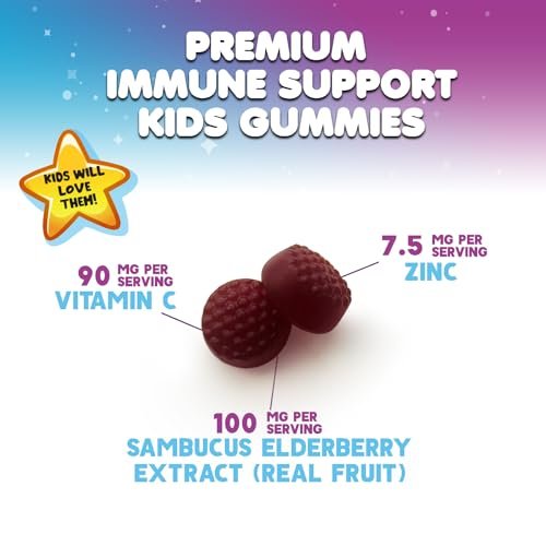 Nature's Nutrition Kinder Immunstärkung Holunder Gummibärchen - Tägliche Vitamine C, Zink & Unterstützung für Kinder - Vegan, Glutenfrei, leckerer Beerengeschmack - 60 Gummibärchen