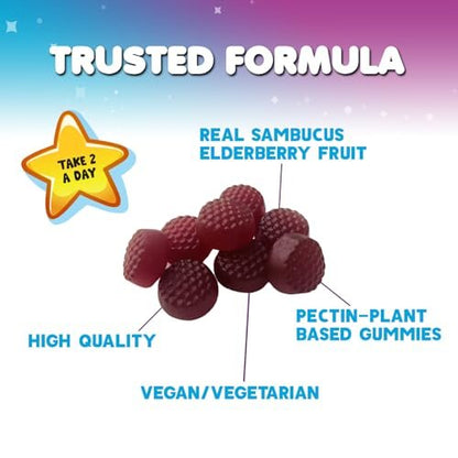 Nature's Nutrition Kinder Immunstärkung Holunder Gummibärchen - Tägliche Vitamine C, Zink & Unterstützung für Kinder - Vegan, Glutenfrei, leckerer Beerengeschmack - 60 Gummibärchen