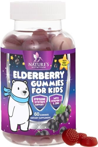 Nature's Nutrition Kinder Immunstärkung Holunder Gummibärchen - Tägliche Vitamine C, Zink & Unterstützung für Kinder - Vegan, Glutenfrei, leckerer Beerengeschmack - 60 Gummibärchen