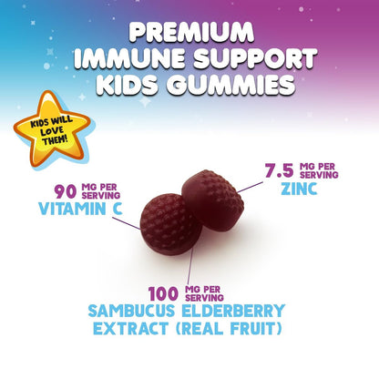 Nature's Nutrition Kinder Immunstärkung Holunder Gummibärchen - Tägliche Vitamine C, Zink & Unterstützung für Kinder - Vegan, Glutenfrei, leckerer Beerengeschmack - 60 Gummibärchen