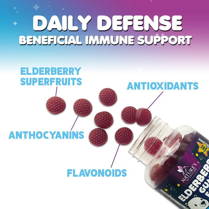 Nature's Nutrition Kinder Immunstärkung Holunder Gummibärchen - Tägliche Vitamine C, Zink & Unterstützung für Kinder - Vegan, Glutenfrei, leckerer Beerengeschmack - 60 Gummibärchen