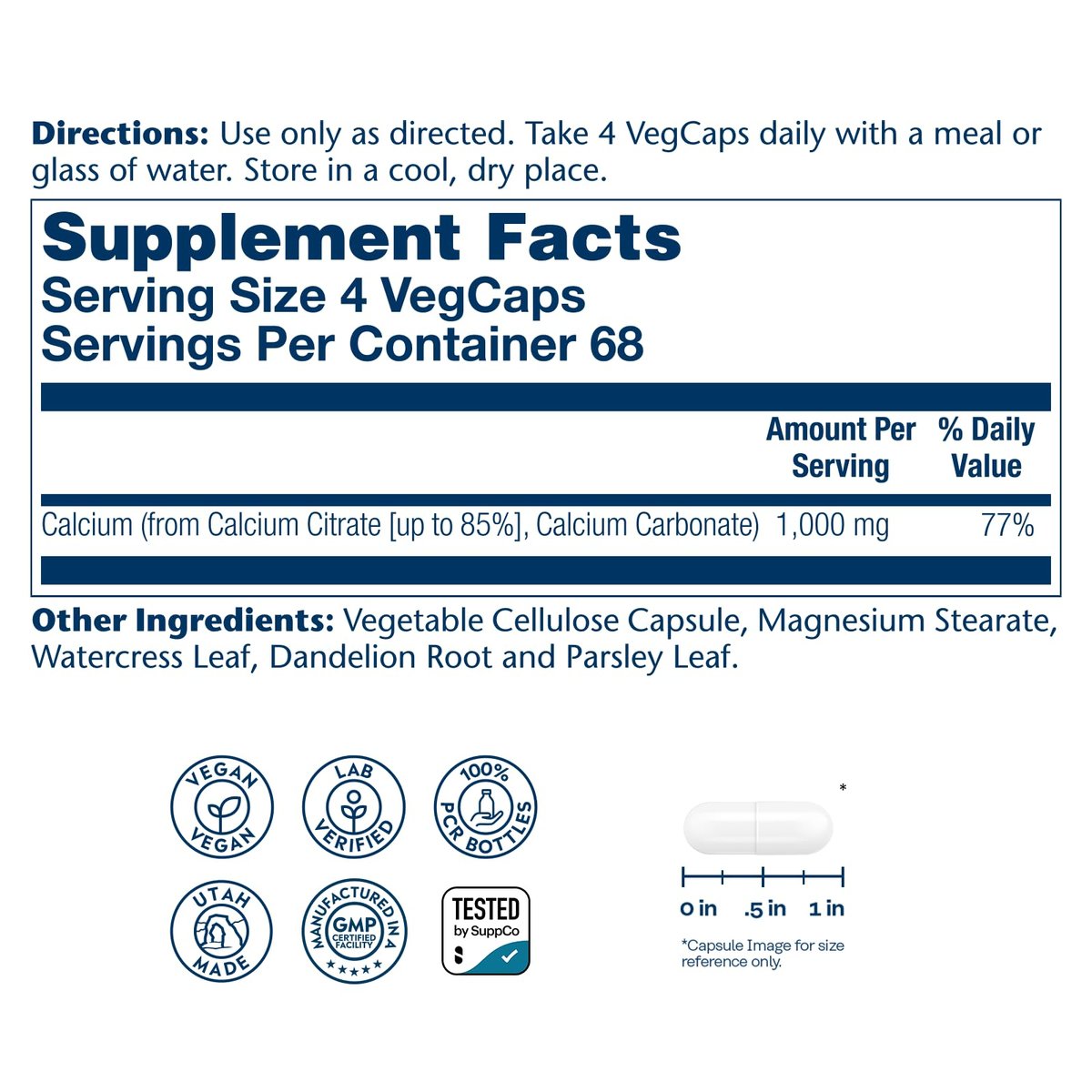 Solaray Calcium Citrat 1000 mg – Chelat-Calcium-Ergänzung für starke Knochen und gesunde Zähne – Leicht verdaulich – 60-Tage-Garantie, vegan – 68 Portionen, 275 VegKaps