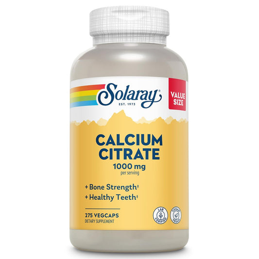 Solaray Calcium Citrat 1000 mg – Chelat-Calcium-Ergänzung für starke Knochen und gesunde Zähne – Leicht verdaulich – 60-Tage-Garantie, vegan – 68 Portionen, 275 VegKaps