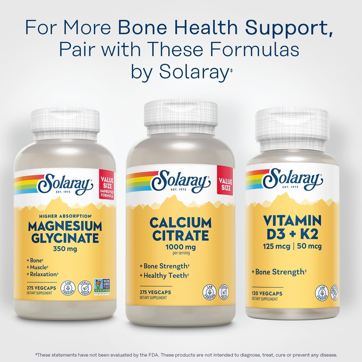 Solaray Calcium Citrat 1000 mg – Chelat-Calcium-Ergänzung für starke Knochen und gesunde Zähne – Leicht verdaulich – 60-Tage-Garantie, vegan – 68 Portionen, 275 VegKaps