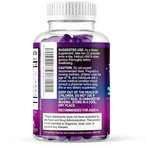 Kinder Immunstärkung Holunder Gummibärchen - Tägliche Vitamine C, Zink & Immununterstützung Gummy - Nature's Sambucus Holunder Ergänzung, Vegan, Glutenfrei, Leckerer Beerengeschmack - 120 Gummibärchen