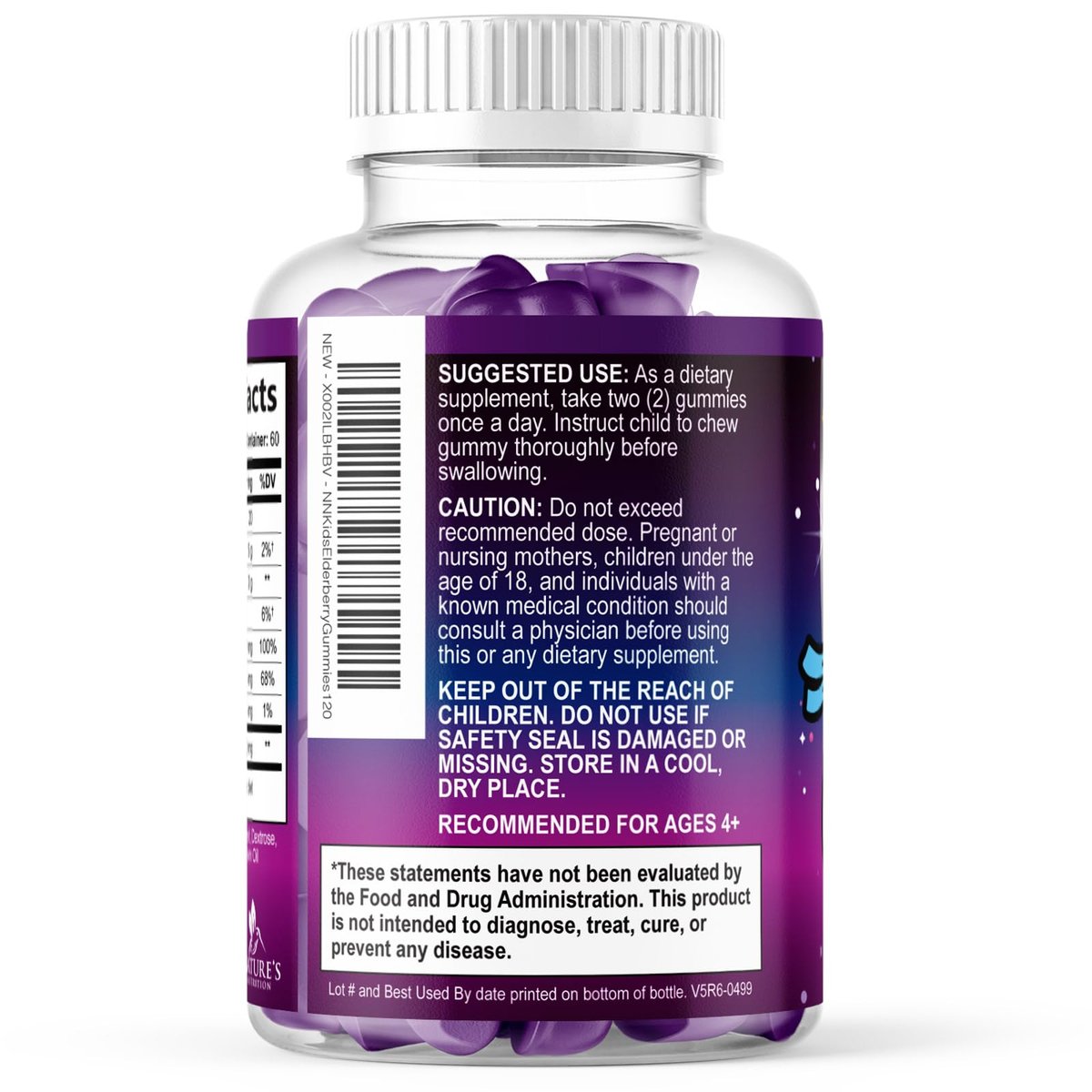 Kinder Immunstärkung Holunder Gummibärchen - Tägliche Vitamine C, Zink & Immununterstützung Gummy - Nature's Sambucus Holunder Ergänzung, Vegan, Glutenfrei, Leckerer Beerengeschmack - 120 Gummibärchen
