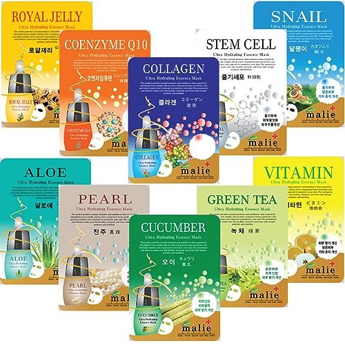 OBS Lab 10er-Pack Feuchtigkeitsmasken-Set - Koreanische Gesichtsmasken (10 Typen x 1 Stück) - Hautpflege, Feuchtigkeitsspendend, Beruhigend für Home Spa