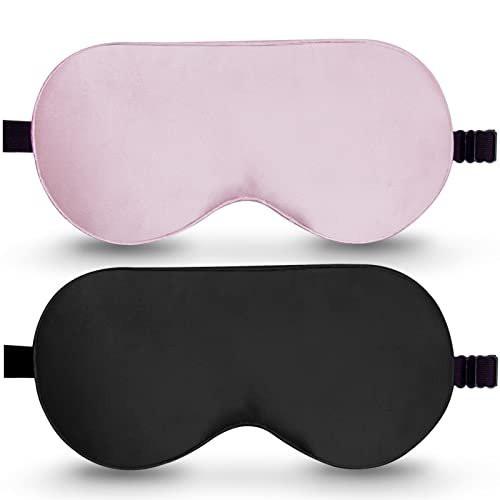 BeeVines 100% Echter Maulbeerseiden-Schlafmaske 2er-Pack, Natürliche reine Seiden-Augenmaske mit verstellbarem Band für erholsamen Schlaf, 100% Lichtblockade, reduziert Schwellungen, Reisegeschenk