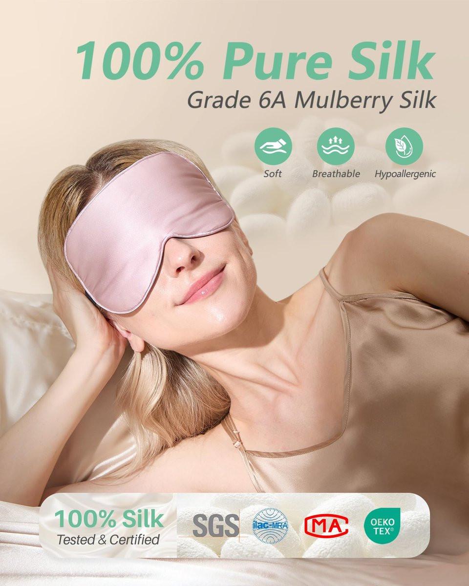BeeVines 100% Echter Maulbeerseiden-Schlafmaske 2er-Pack, Natürliche reine Seiden-Augenmaske mit verstellbarem Band für erholsamen Schlaf, 100% Lichtblockade, reduziert Schwellungen, Reisegeschenk