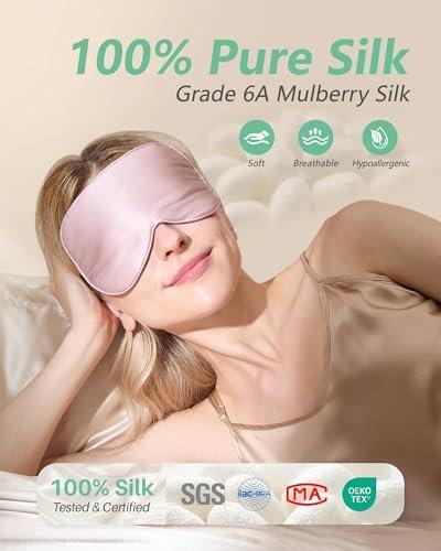 BeeVines 100% Echter Maulbeerseiden-Schlafmaske 2er-Pack, Natürliche reine Seiden-Augenmaske mit verstellbarem Band für erholsamen Schlaf, 100% Lichtblockade, reduziert Schwellungen, Reisegeschenk