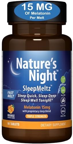 Nature's Night Triple Strength Melatonin 15 mg mit unterstützender Mischung – 90 Tabletten, natürlicher Orangen-Geschmack, zuckerfrei, vegan, nicht-GVO, drogenfrei
