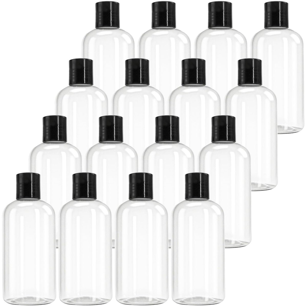 Bekith 16er-Pack 8oz Klare Plastikflaschen mit Disc-Top-Verschlüssen, Nachfüllbare Reisebehälter für Shampoo, Lotionen, Flüssigseife, Cremes