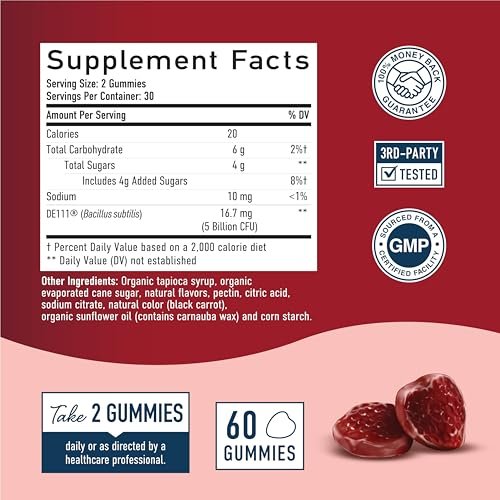 Bio Probiotika Gummibärchen | 5 Milliarden KBE Probiotika für Verdauungsgesundheit & Immununterstützung | Hardy Bacillus Subtilis | Erdbeergeschmack | Haltbar, Glutenfrei, Vegan | 60 Stück (1 Monatsvorrat)