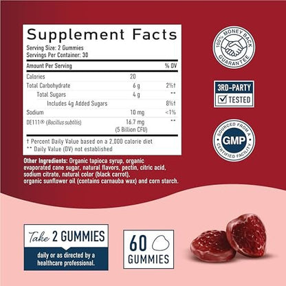 Bio Probiotika Gummibärchen | 5 Milliarden KBE Probiotika für Verdauungsgesundheit & Immununterstützung | Hardy Bacillus Subtilis | Erdbeergeschmack | Haltbar, Glutenfrei, Vegan | 60 Stück (1 Monatsvorrat)