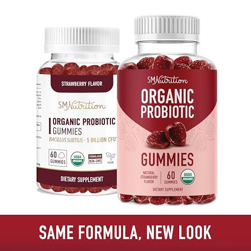 Bio Probiotika Gummibärchen | 5 Milliarden KBE Probiotika für Verdauungsgesundheit & Immununterstützung | Hardy Bacillus Subtilis | Erdbeergeschmack | Haltbar, Glutenfrei, Vegan | 60 Stück (1 Monatsvorrat)