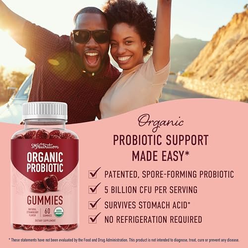 Bio Probiotika Gummibärchen | 5 Milliarden KBE Probiotika für Verdauungsgesundheit & Immununterstützung | Hardy Bacillus Subtilis | Erdbeergeschmack | Haltbar, Glutenfrei, Vegan | 60 Stück (1 Monatsvorrat)
