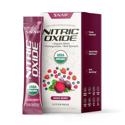 Snap Supplements Bio-Rote Bete-Pulver – Stick-Packs mit gemischten Beeren, 10er-Pack, zur Unterstützung von gesundem Blutdruck und Energie