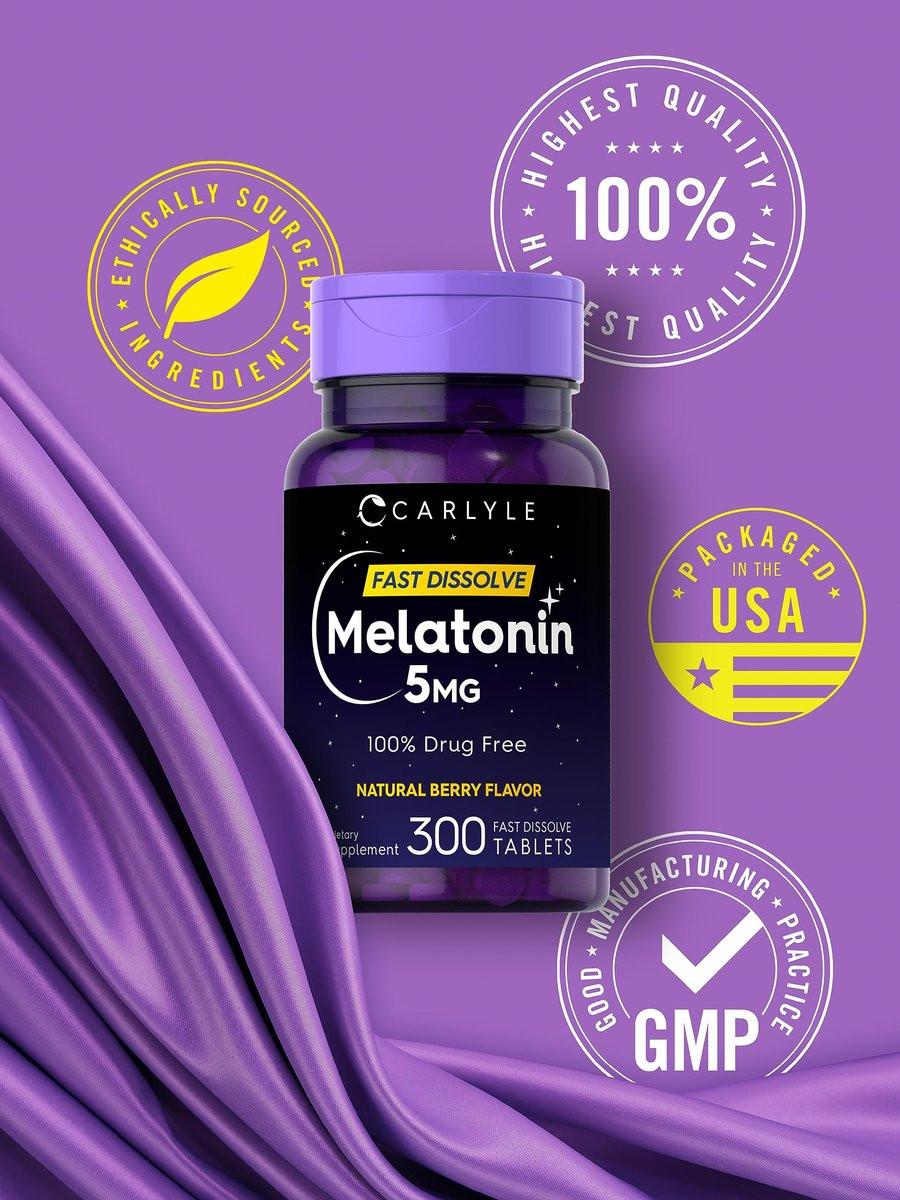 Carlyle Melatonin 5 mg Fast Dissolve 300 Tabletten | Beerengeschmack | Vegetarisches, Non-GMO Nahrungsergänzungsmittel