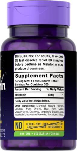 Carlyle Melatonin 5 mg Fast Dissolve 300 Tabletten | Beerengeschmack | Vegetarisches, Non-GMO Nahrungsergänzungsmittel