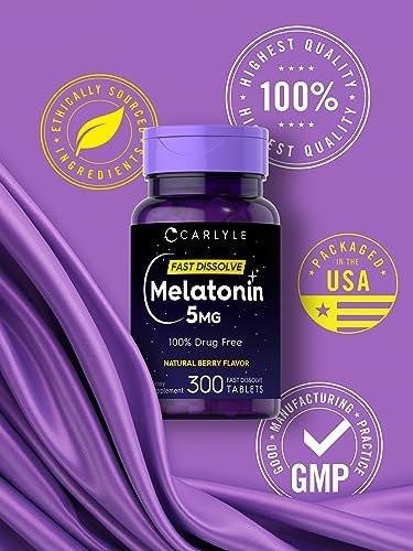 Carlyle Melatonin 5 mg Fast Dissolve 300 Tabletten | Beerengeschmack | Vegetarisches, Non-GMO Nahrungsergänzungsmittel
