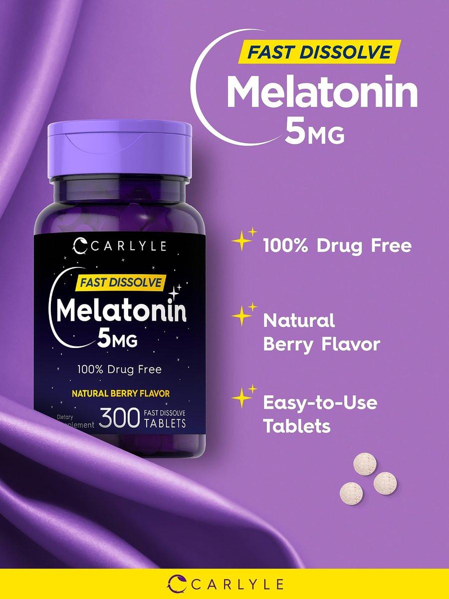 Carlyle Melatonin 5 mg Fast Dissolve 300 Tabletten | Beerengeschmack | Vegetarisches, Non-GMO Nahrungsergänzungsmittel