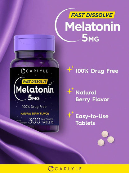 Carlyle Melatonin 5 mg Fast Dissolve 300 Tabletten | Beerengeschmack | Vegetarisches, Non-GMO Nahrungsergänzungsmittel