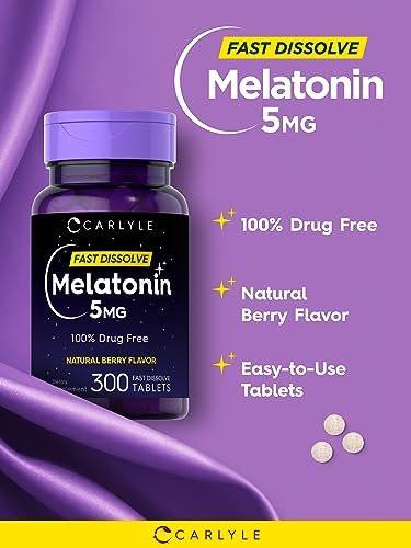 Carlyle Melatonin 5 mg Fast Dissolve 300 Tabletten | Beerengeschmack | Vegetarisches, Non-GMO Nahrungsergänzungsmittel